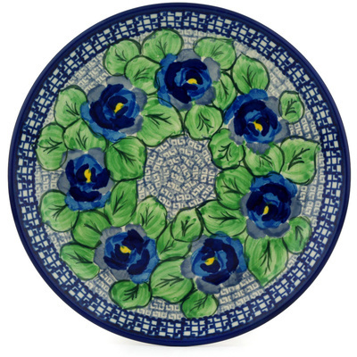 Polish Pottery Dessert Plate Blue Pansies UNIKAT
