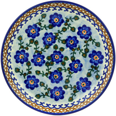 Polish Pottery Dessert Plate Blue Pansy Vines UNIKAT