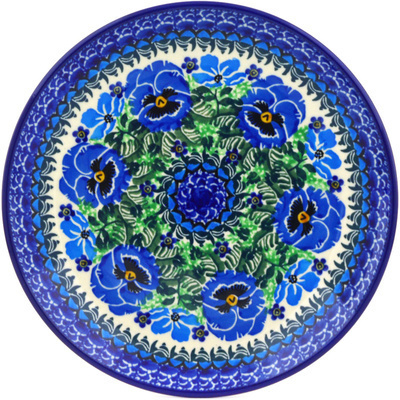 Polish Pottery Dessert Plate Blue Pansy Wreath UNIKAT