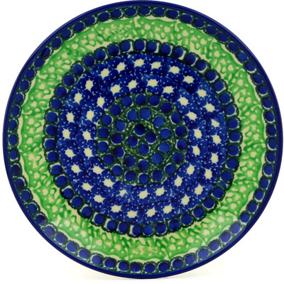 Polish Pottery Dessert Plate Blue Peas UNIKAT
