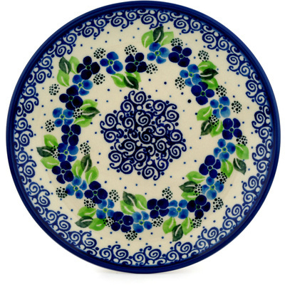 Polish Pottery Dessert Plate Blue Phlox