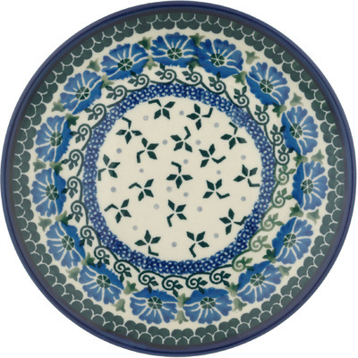 Polish Pottery Dessert Plate Blue Poppy Chain