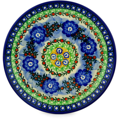 Polish Pottery Dessert Plate Blue Poppy Circle UNIKAT