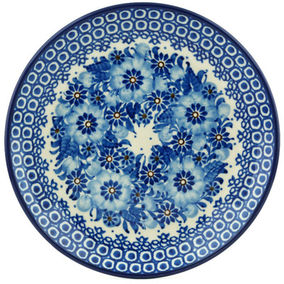 Polish Pottery Dessert Plate Blue Poppy Wreath UNIKAT