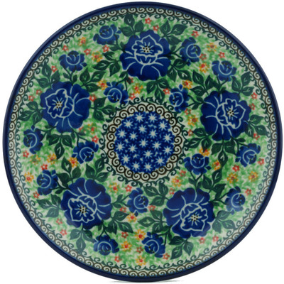 Polish Pottery Dessert Plate Blue Rose Sweetheart UNIKAT
