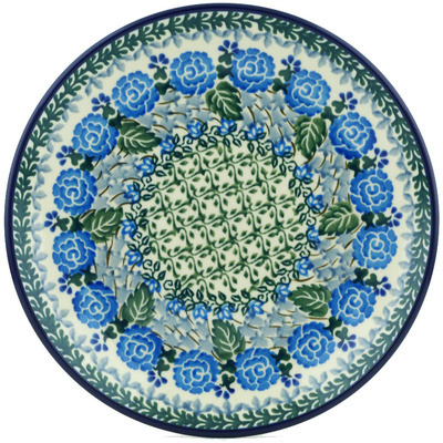 Polish Pottery Dessert Plate Blue Rose Trellis UNIKAT