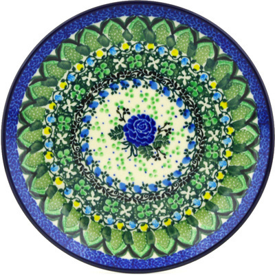 Polish Pottery Dessert Plate Blue Rose Trio UNIKAT