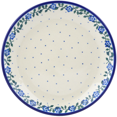 Polish Pottery Dessert Plate Blue Rose Vine