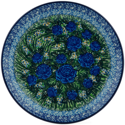 Polish Pottery Dessert Plate Blue Roses UNIKAT