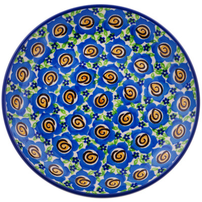 Polish Pottery Dessert Plate Blue Swirly Flowers UNIKAT