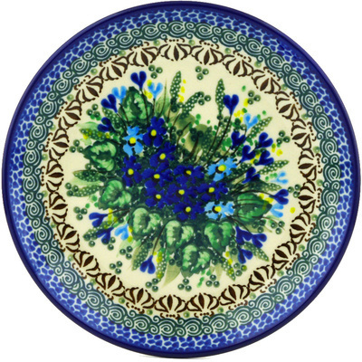 Polish Pottery Dessert Plate Blue Violet Garden UNIKAT