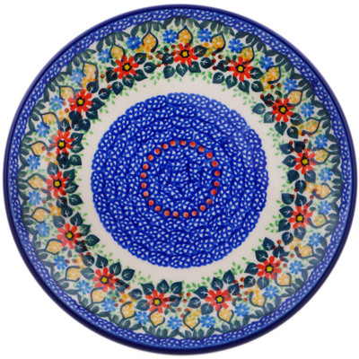 Polish Pottery Dessert Plate Blue &amp; White Poppies UNIKAT
