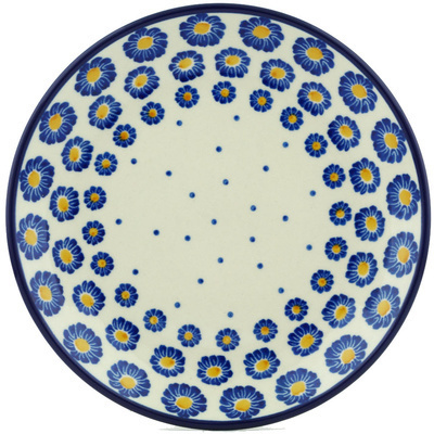 Polish Pottery Dessert Plate Blue Zinnia