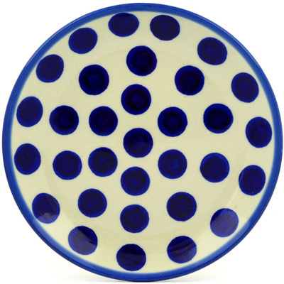Polish Pottery Dessert Plate Bold Blue Dots