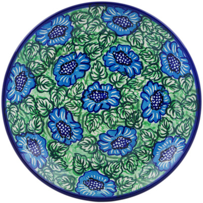 Polish Pottery Dessert Plate Bold Blue Sunflower UNIKAT