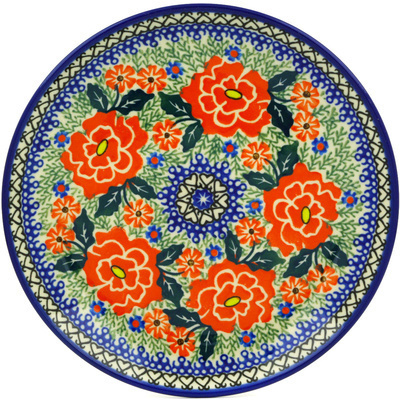 Polish Pottery Dessert Plate Bold Carnation UNIKAT