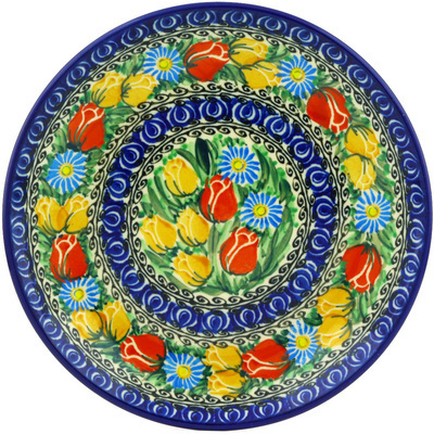 Polish Pottery Dessert Plate Breathtaking Tulips UNIKAT