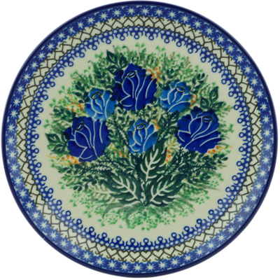 Polish Pottery Dessert Plate Brilliant Blue Rose UNIKAT