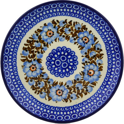 Polish Pottery Dessert Plate Brown And Blue Beauty UNIKAT