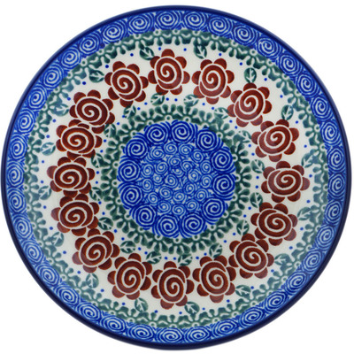 Polish Pottery Dessert Plate Brown Flower Swirl