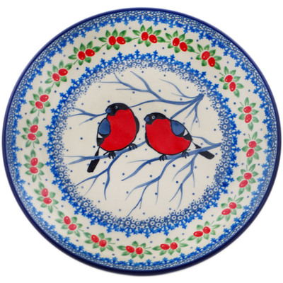 Polish Pottery Dessert Plate Bullfinch On Rowan Winter Berries UNIKAT