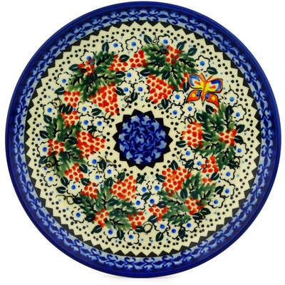 Polish Pottery Dessert Plate Butterfly Berries UNIKAT