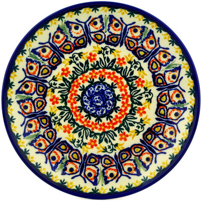 Polish Pottery Dessert Plate Butterfly Carousel UNIKAT