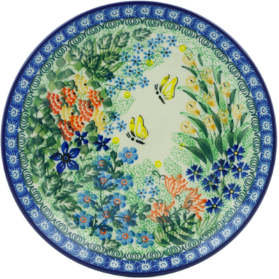 Polish Pottery Dessert Plate Butterfly Garden UNIKAT