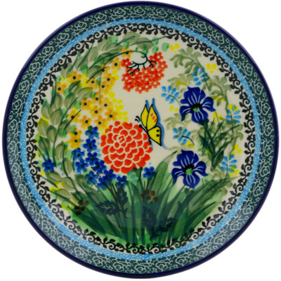 Polish Pottery Dessert Plate Butterfly Garden UNIKAT