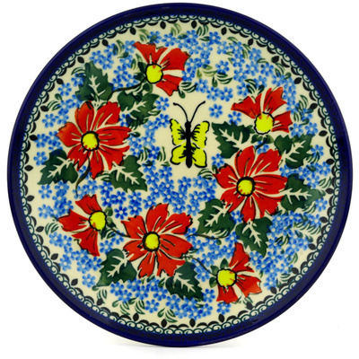 Polish Pottery Dessert Plate Butterfly Patch UNIKAT