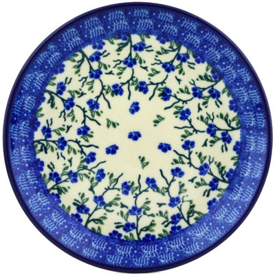 Polish Pottery Dessert Plate Cascading Blue Blossoms