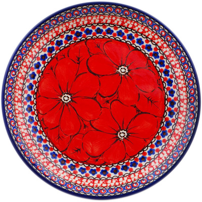 Polish Pottery Dessert Plate Crimson Poppies UNIKAT