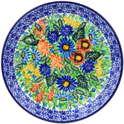 Polish Pottery Dessert Plate Dahlias And Daisies UNIKAT