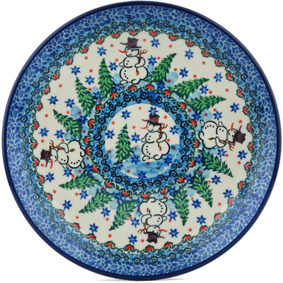 Polish Pottery Dessert Plate Dancing Snowman UNIKAT