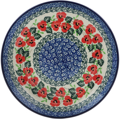 Polish Pottery Dessert Plate Delicate Red Flowers