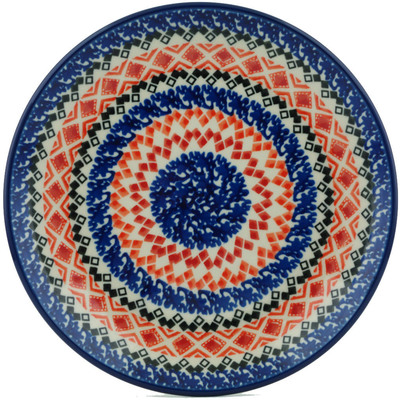 Polish Pottery Dessert Plate Diamond Red UNIKAT