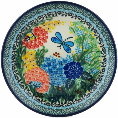 Polish Pottery Dessert Plate Dragonfly Garden UNIKAT