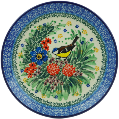 Polish Pottery Dessert Plate Finch Garden UNIKAT