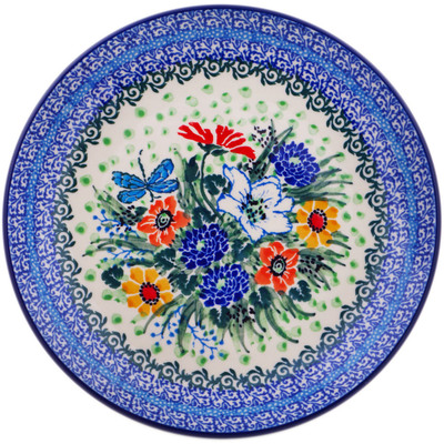 Polish Pottery Dessert Plate Floral Dragonfly UNIKAT