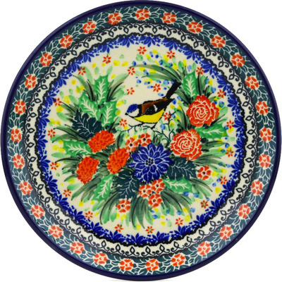 Polish Pottery Dessert Plate Garden Bird UNIKAT