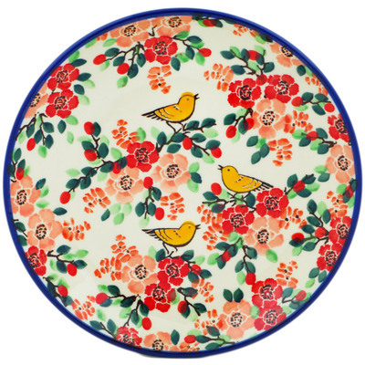 Polish Pottery Dessert Plate Golden Sparrow In Rosy Petals UNIKAT