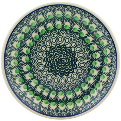 Polish Pottery Dessert Plate Green Peacock