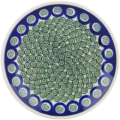 Polish Pottery Dessert Plate Green Peacock Swirl
