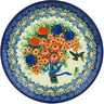 Polish Pottery Dessert Plate Hummingbird Bouquet UNIKAT