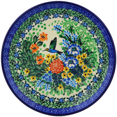 Polish Pottery Dessert Plate Hummingbird Meadow UNIKAT