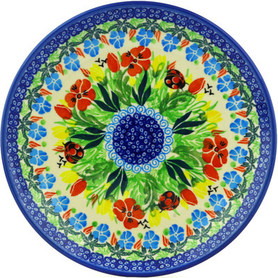 Polish Pottery Dessert Plate Lady Bug Meadow UNIKAT