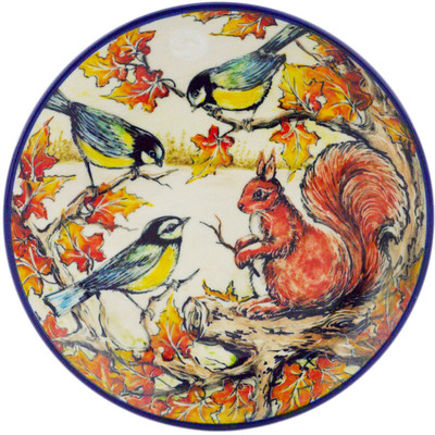 Polish Pottery Dessert Plate Limited Edition 227- Autumnal Friends UNIKAT