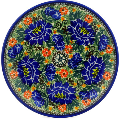 Polish Pottery Dessert Plate Midnight Carnations UNIKAT