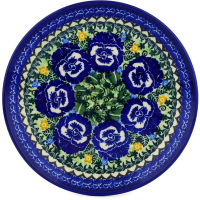 Polish Pottery Dessert Plate Midnight Pansy Wreath UNIKAT