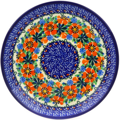 Polish Pottery Dessert Plate Orange Blooms UNIKAT